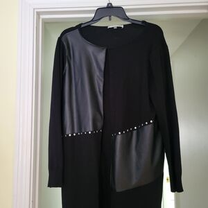 Sioni Black Cardigan with Leather Accents